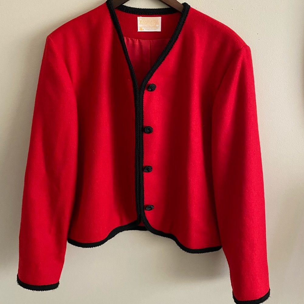 Pendleton Red & Black 100% Wool Christmas/ Holiday Suit Jacket Size 16